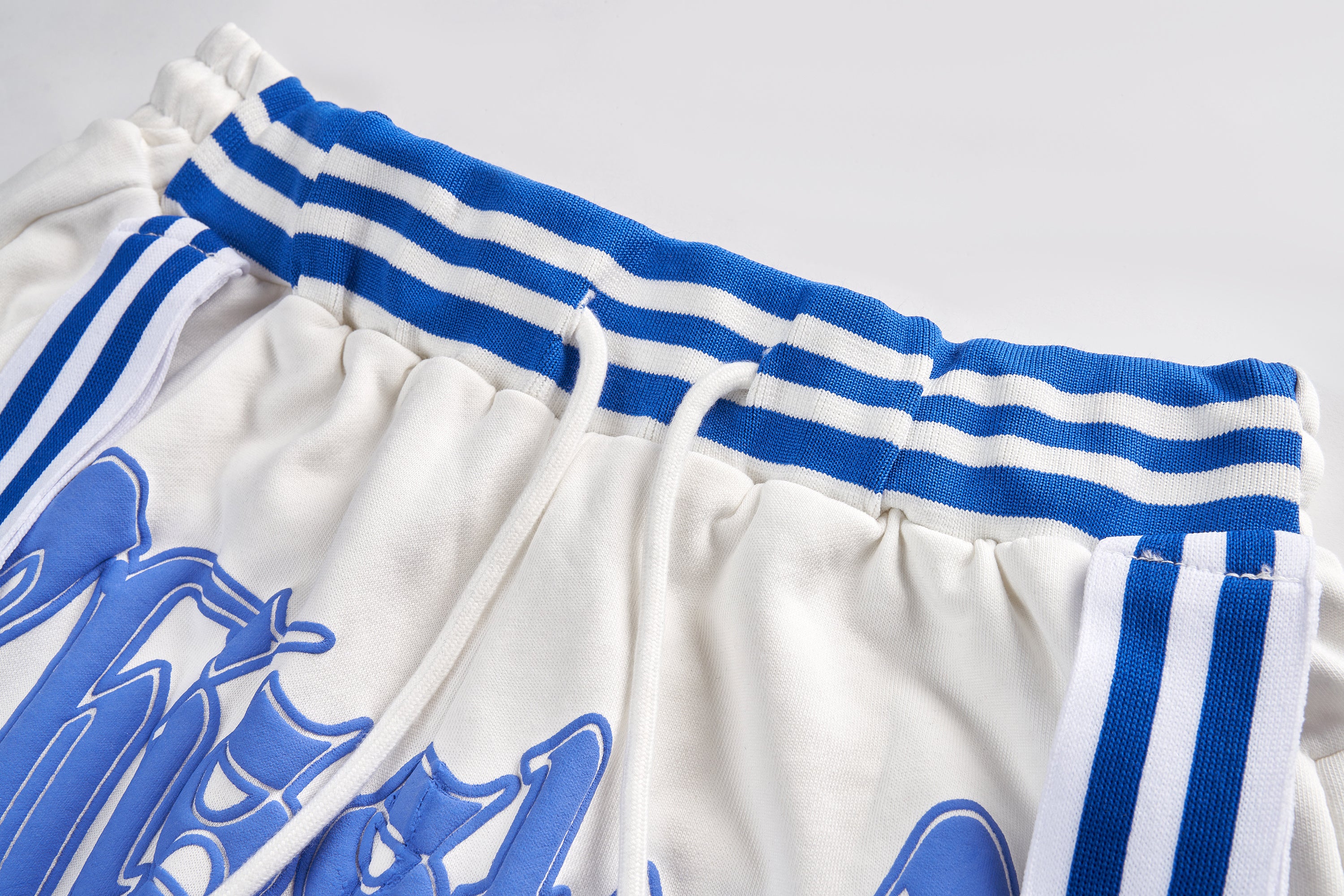 DONOTLOGO Oversized Blue Stripe Track Shorts | Unisex Baggy Sweatshorts | Retro Streetwear with Gothic Graphic