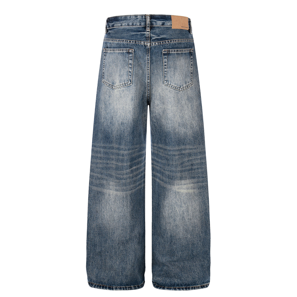 DONOTLOGO Urban Heritage Collection | Unisex Oversized Cat Whisker Ripped Denim | Retro Aesthetic High-Rise Wide-Leg Bottoms with Authentic Fade Detail
