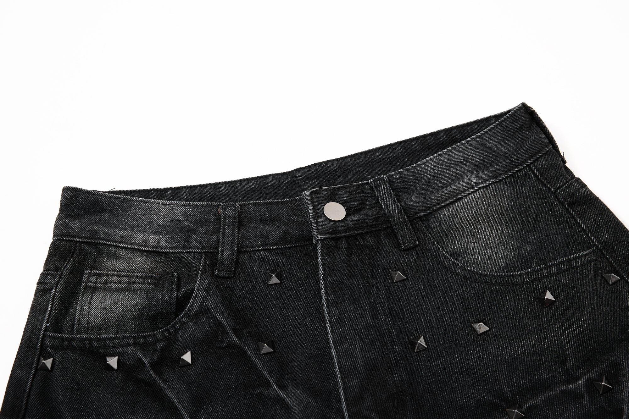 DONOTLOGO Heavy Studded Wide-Leg Denim | Unisex Y2K Punk Rock Rivet Jeans | Vintage Black High Street Oversized Trousers