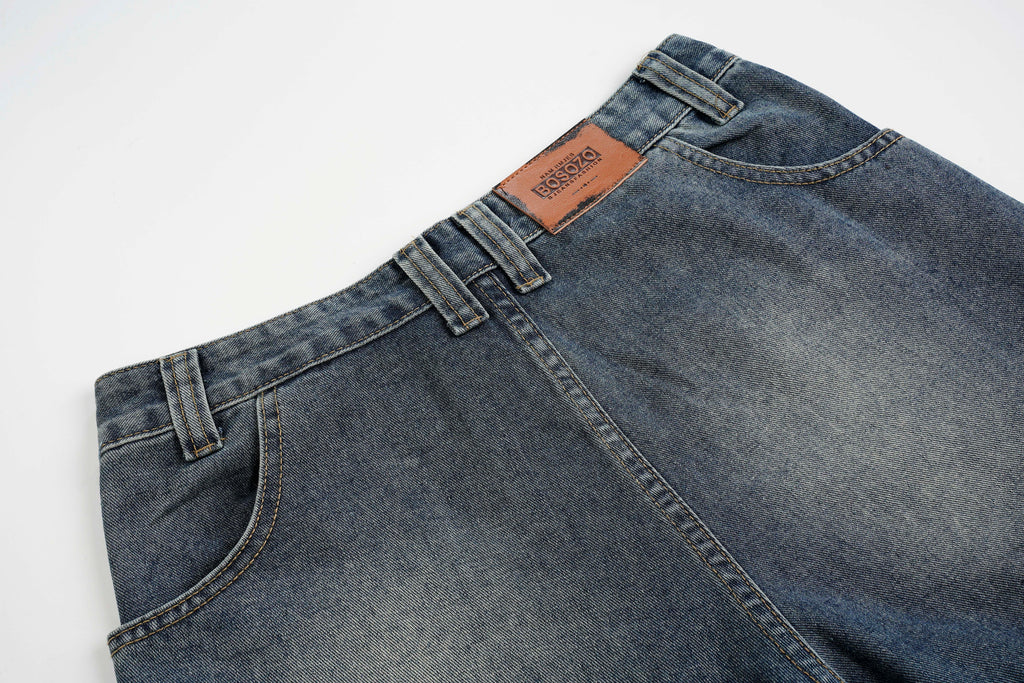 DONOTLOGO Deconstructed Wide Leg Denim Jorts - Raw Edge Patchwork Jean Shorts - Unisex Y2K Grunge Aesthetic Baggy Shorts