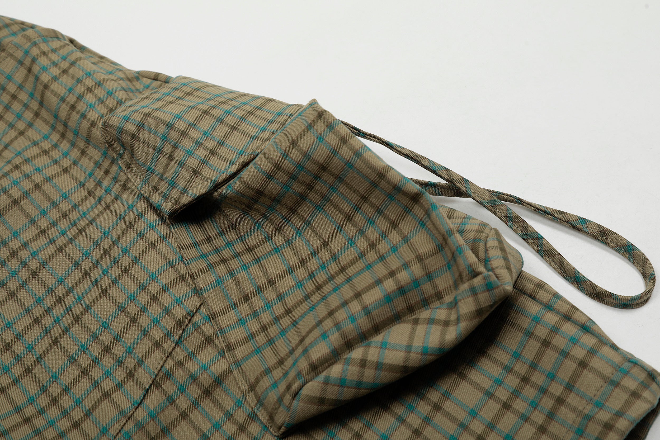 Unisex Green Plaid Patchwork Cargo Pants with Large Pockets