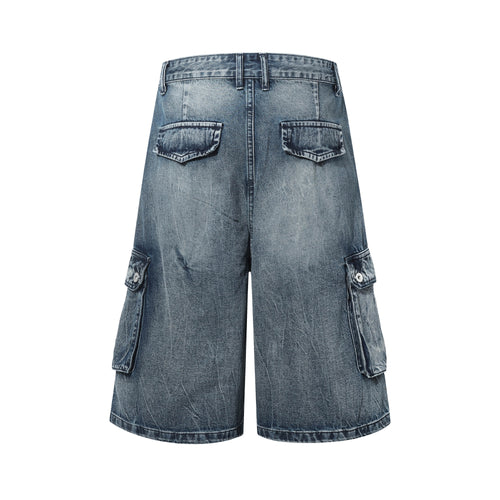 DONOTLGO Unisex Cargo Denim Shorts | Drawstring Waist, Dark Wash | Loose Fit Summer Must-Have