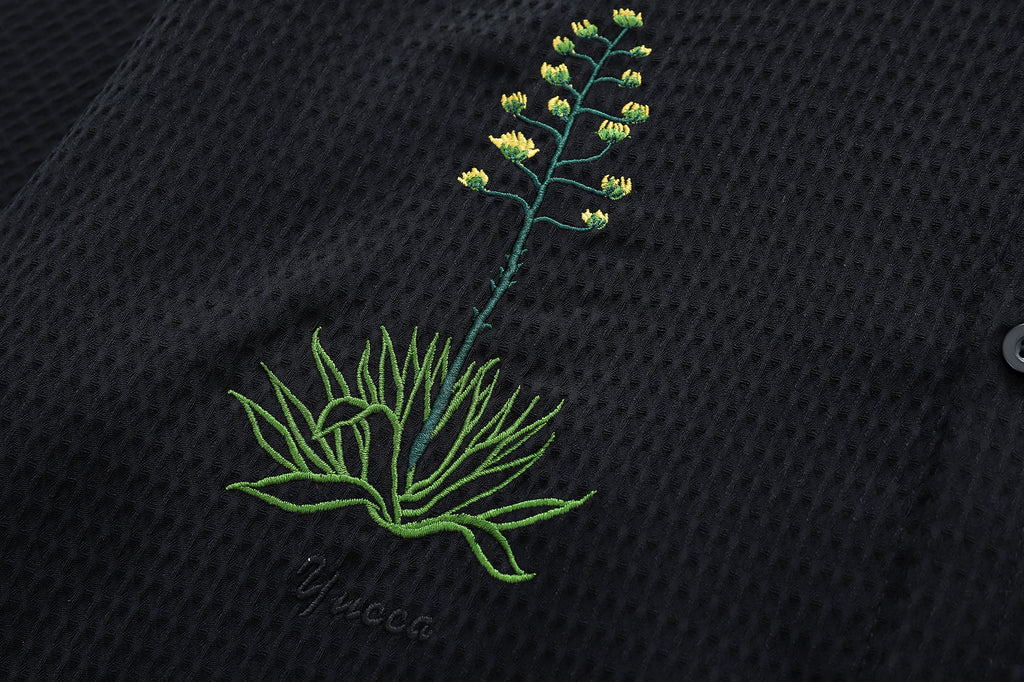DONOTLOGO Desert Flora Collection | Unisex Relaxed Fit Waffle Weave Shirt | Artistic Aesthetic Short Sleeve Top with Detailed Succulent & Cactus Embroidery