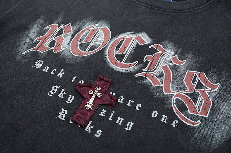 DONOTLOGO Deconstructed "ROCKS" Graphic Tee - Unisex Vintage Washed Graphic T-Shirt - Edgy Streetwear Aesthetic Oversized Top