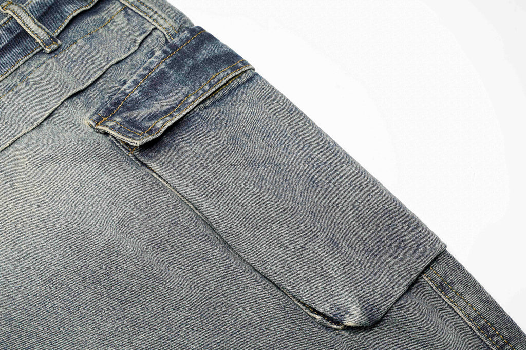 DONOTLOGO Deconstructed Arc Seam Denim - Oversized Patchwork Cargo Pants with Distressed Wash - Avant-Garde Wide Leg Trousers for Men