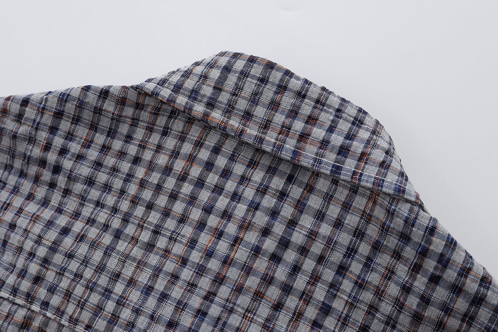 Unisex Loose Street Seersucker Plaid Ruffle Tee