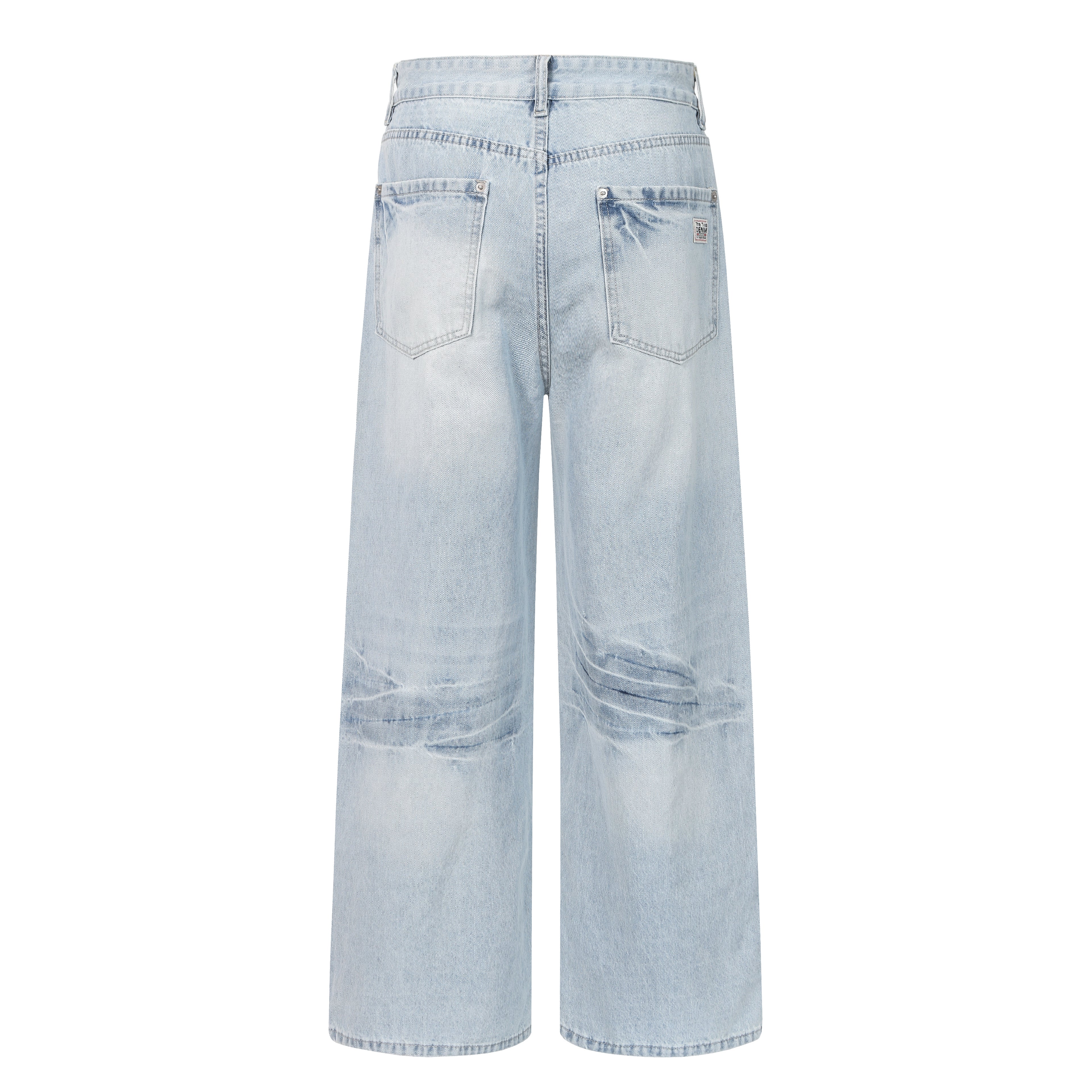 DONOTLOGO Retro Blue Baggy Denim Pants | Unisex Y2K Wide Leg Trousers with Natural Whiskering & Fade | High Street Relaxed Fit Bottoms