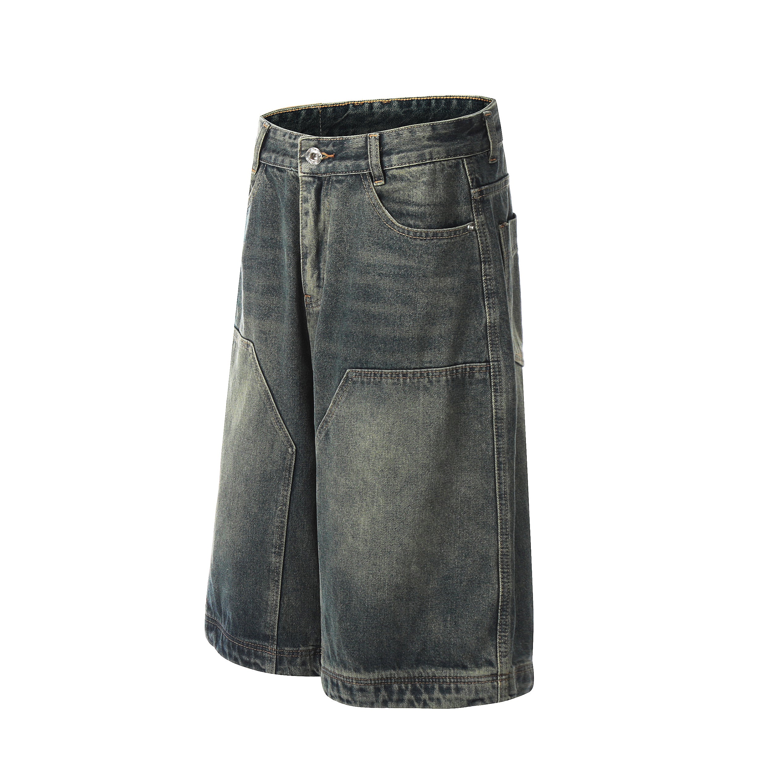 DONOTLOGO Oversized Vintage Denim Shorts - Unisex Baggy Jorts with Contrast Stitching - Edgy Streetwear Bottom with Patch Pockets & Distressed Wash
