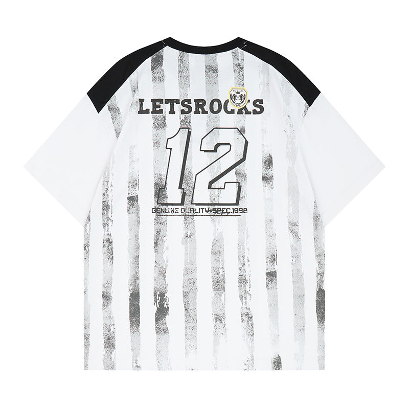 DONOTLOGO Unisex Vintage Wash Striped Jersey T-Shirt - LETSROCKSON 12 Print, Retro Sport Streetwear