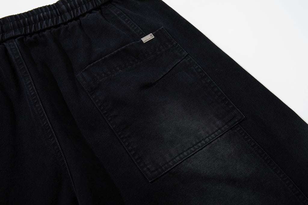Unisex Distressed Washed Black Drawstring Denim Jeans