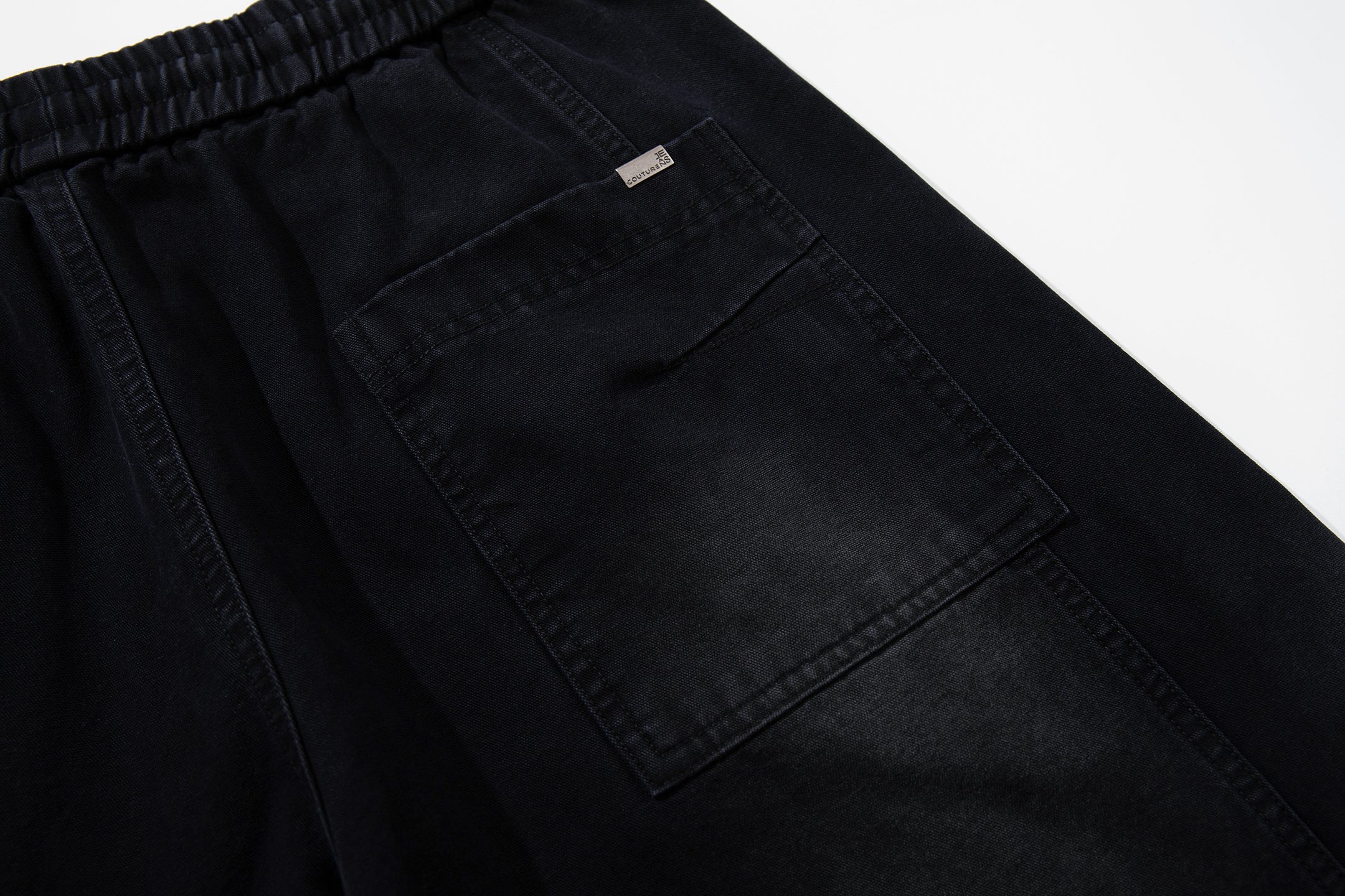 Unisex Distressed Washed Black Drawstring Denim Jeans