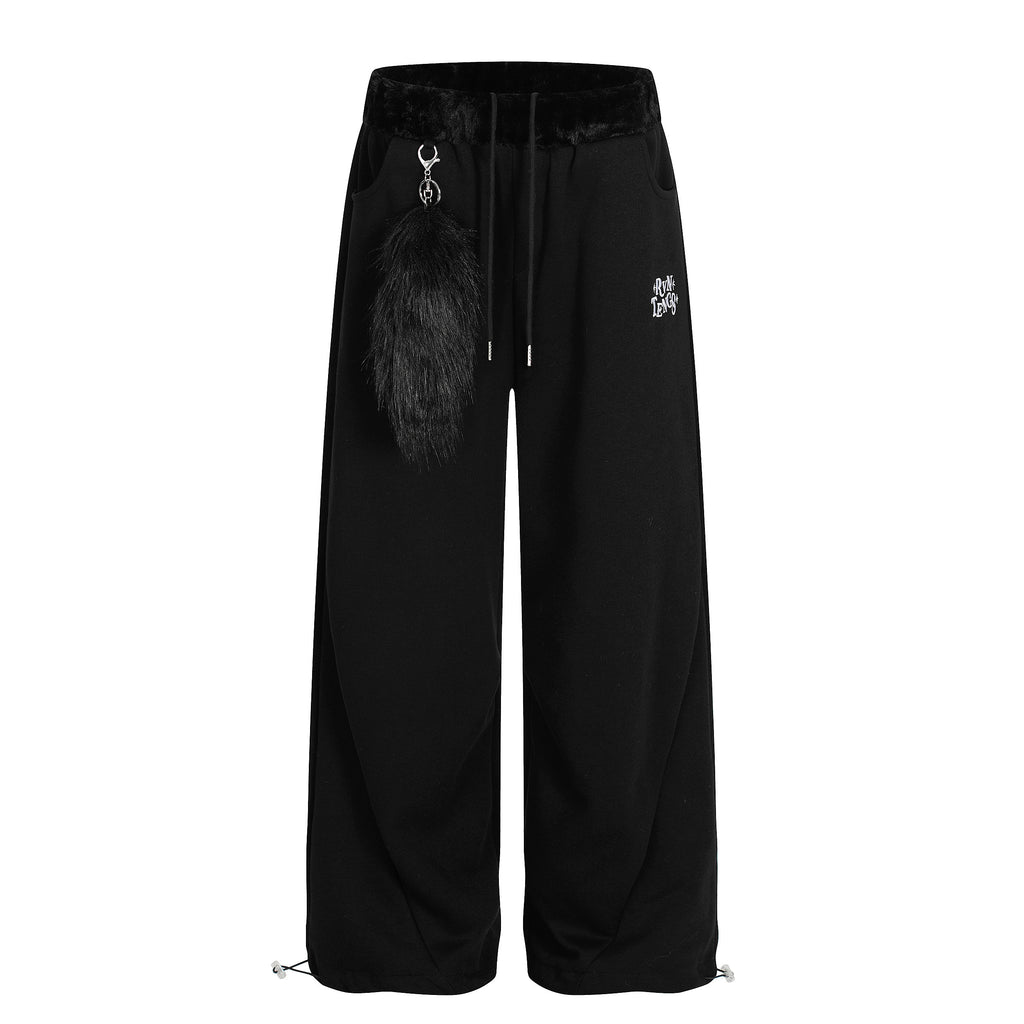 DONOTLOGO Urban Streetwear Collection | Unisex Relaxed Silhouette Sweatpants | Bold Faux Fur Motif & Soft Cotton Knit Fabric