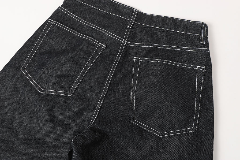 DONOTLOGO Deconstructed Black Baggy Denim Pants | Unisex Y2K Wide Leg Trousers with Bold White Stitching | High Street Relaxed Fit Bottoms