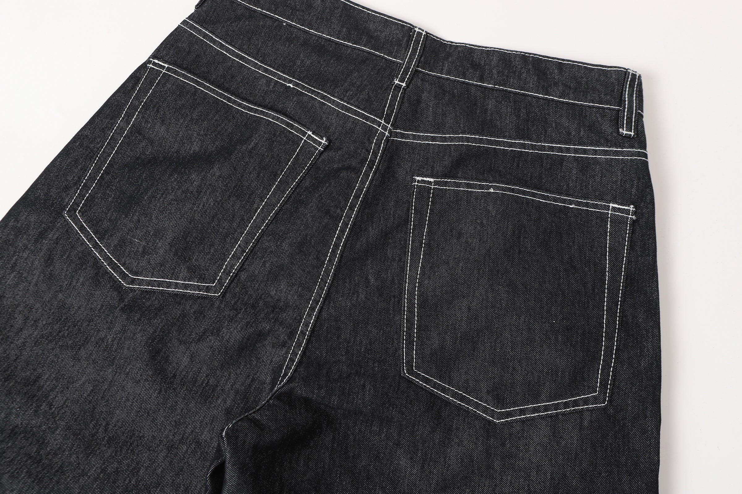 DONOTLOGO Deconstructed Black Baggy Denim Pants | Unisex Y2K Wide Leg Trousers with Bold White Stitching | High Street Relaxed Fit Bottoms