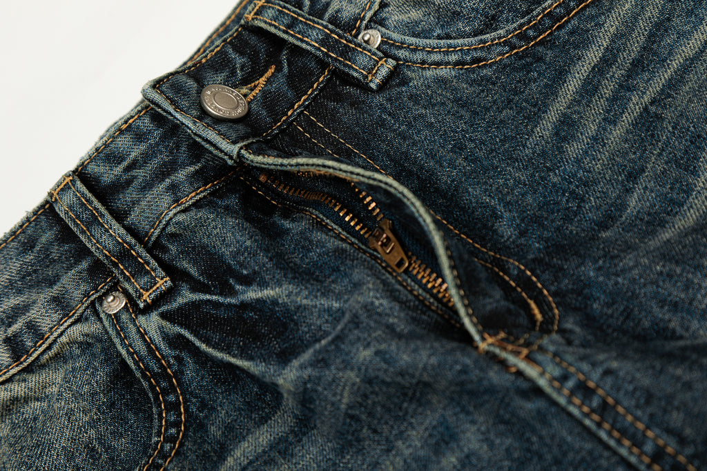 DONOTLOGO Urban Heritage Collection | Unisex Oversized Cat Whisker Denim | Retro Aesthetic High-Rise Wide-Leg Bottoms with Authentic Fade Detail