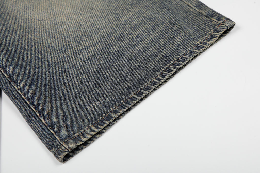DONOTLOGO Vintage Denim Revival Collection | Unisex Relaxed Fit Washed Cropped Pants | Bold Contrast Stitching & Belt Loop Detail with Vintage Wash Finish