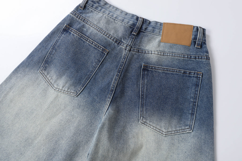 DONOTLOGO Retro Blue Baggy Denim Shorts | Unisex Y2K Wide Leg Trousers with Natural Whiskering & Fade | High Street Relaxed Fit Bottoms