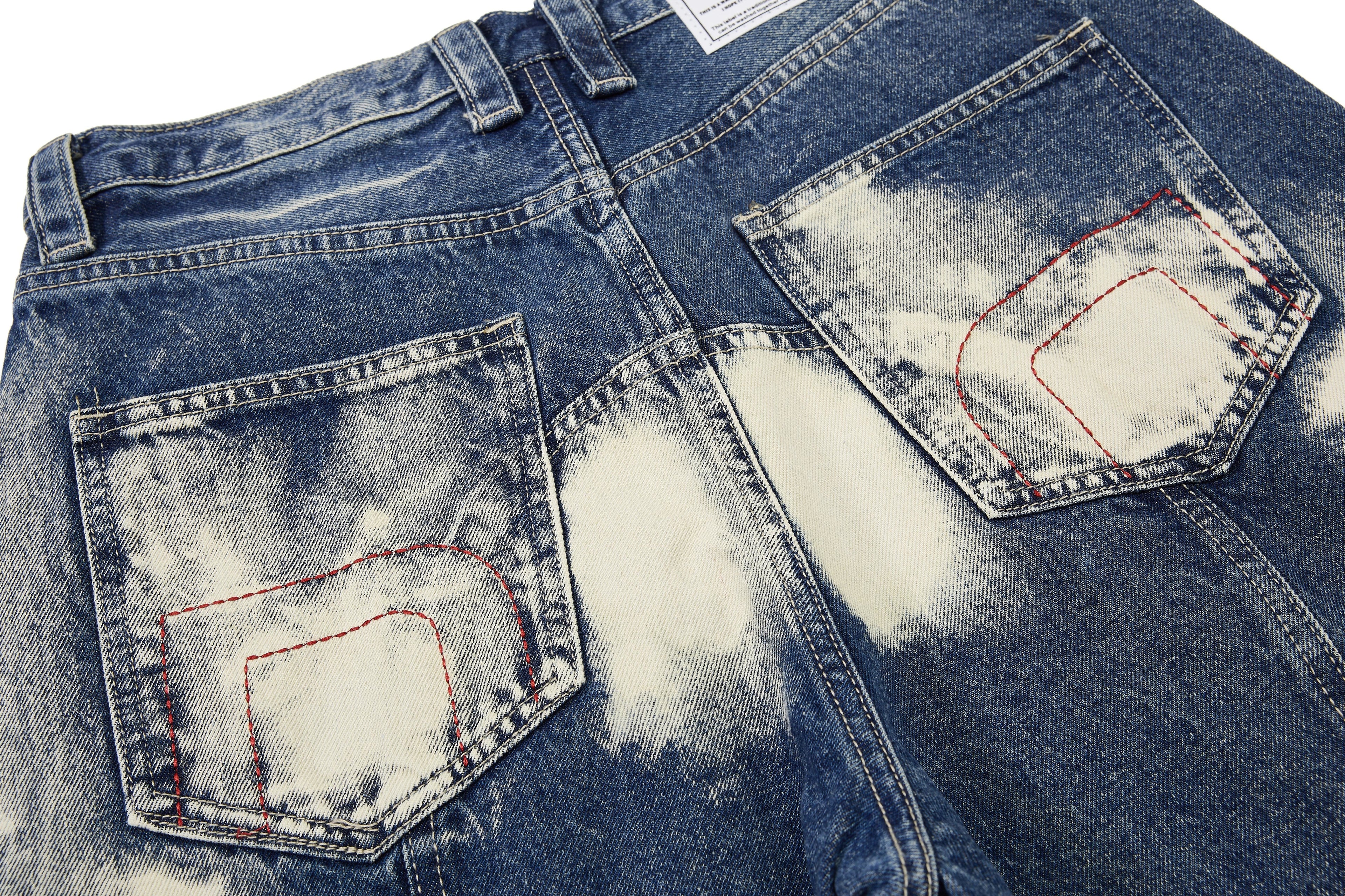 Unisex Eyelet Splashed Design Denim Jeans