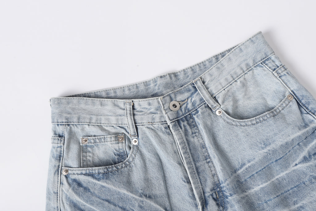 DONOTLOGO Retro Blue Baggy Denim Pants | Unisex Y2K Wide Leg Trousers with Natural Whiskering & Fade | High Street Relaxed Fit Bottoms