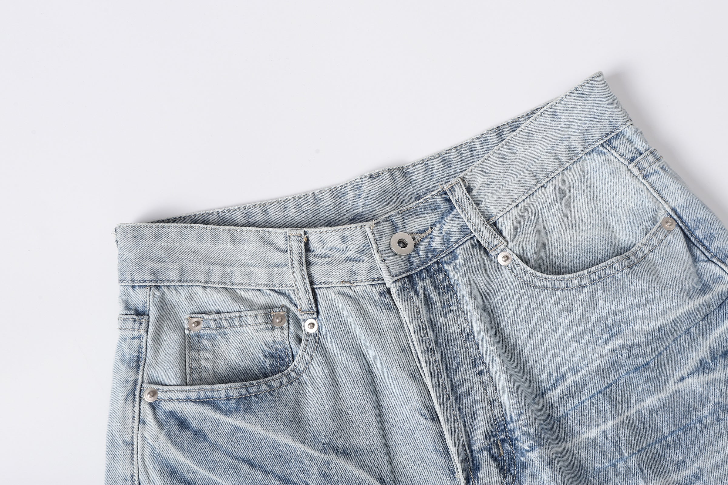 DONOTLOGO Retro Blue Baggy Denim Pants | Unisex Y2K Wide Leg Trousers with Natural Whiskering & Fade | High Street Relaxed Fit Bottoms