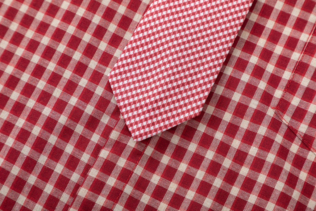 DONOTLOGO “Red Radiance” Plaid Shirt & Tie Set | Red/White Check, Drop Shoulder | Preppy Summer Street Style Must-Have