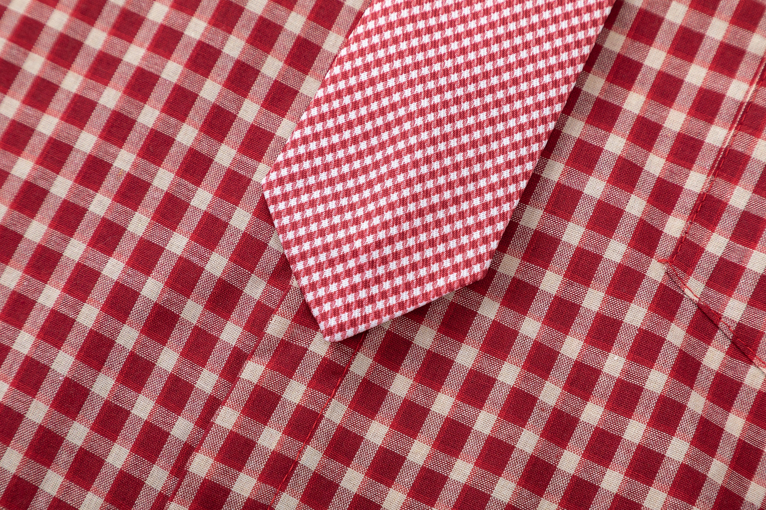 DONOTLOGO “Red Radiance” Plaid Shirt & Tie Set | Red/White Check, Drop Shoulder | Preppy Summer Street Style Must-Have