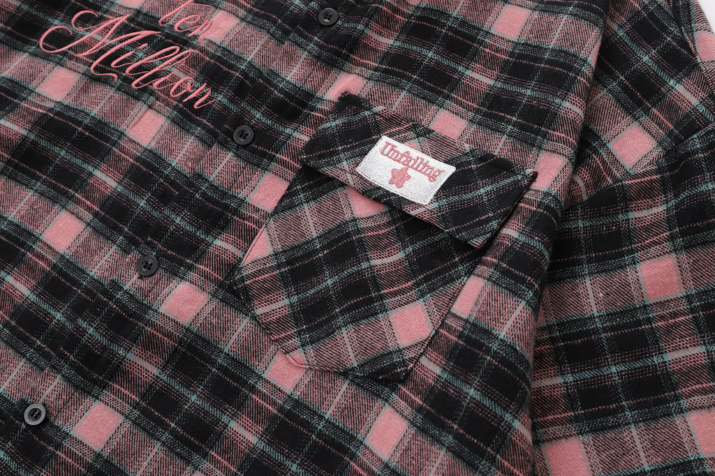 DONOTLOGO Unisex Pink Black Plaid Shirt | Embroidered Detail, Loose Fit | Casual Summer Essential