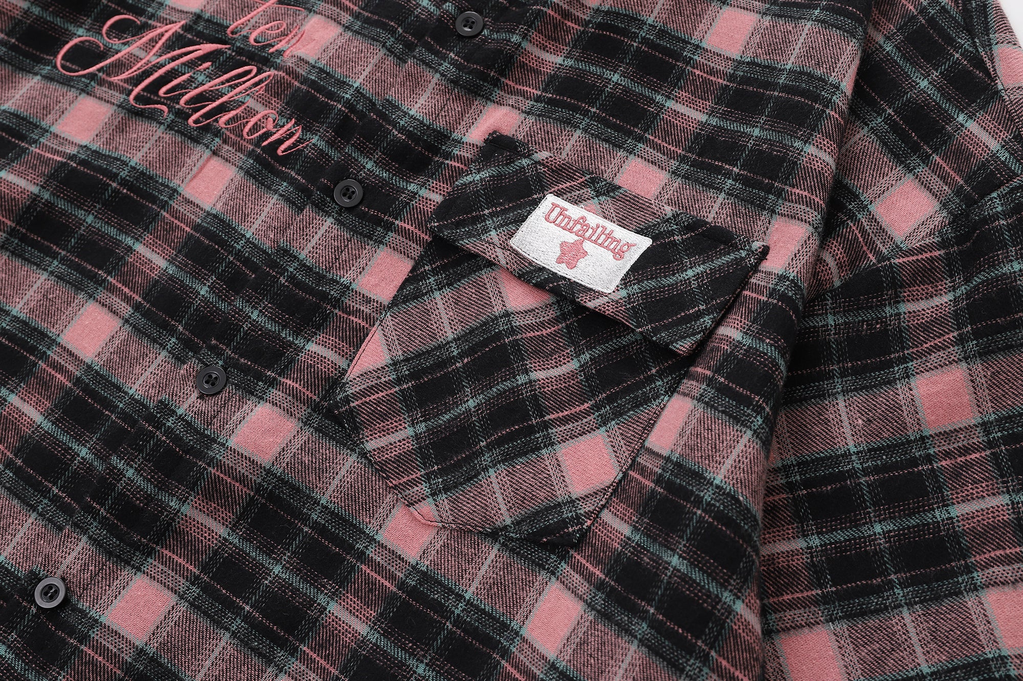 DONOTLOGO Unisex Pink Black Plaid Shirt | Embroidered Detail, Loose Fit | Casual Summer Essential