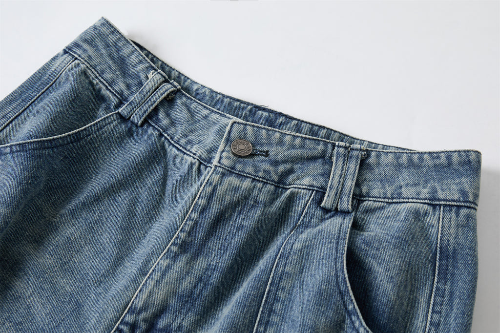 DONOTLOGO Heavy Acid Wash Baggy Cargo Jorts | Unisex Y2K Wide Leg Denim Shorts | Retro High Street Summer Bottoms