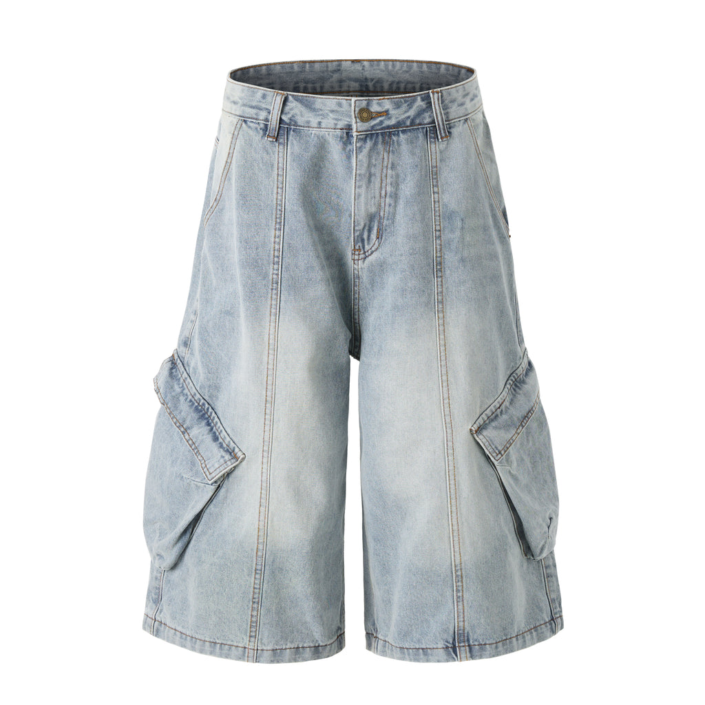 DONOTLOGO Deconstructed Wide Leg Denim Jorts - Raw Edge Patchwork Jean Shorts - Unisex Y2K Grunge Aesthetic Baggy Shorts