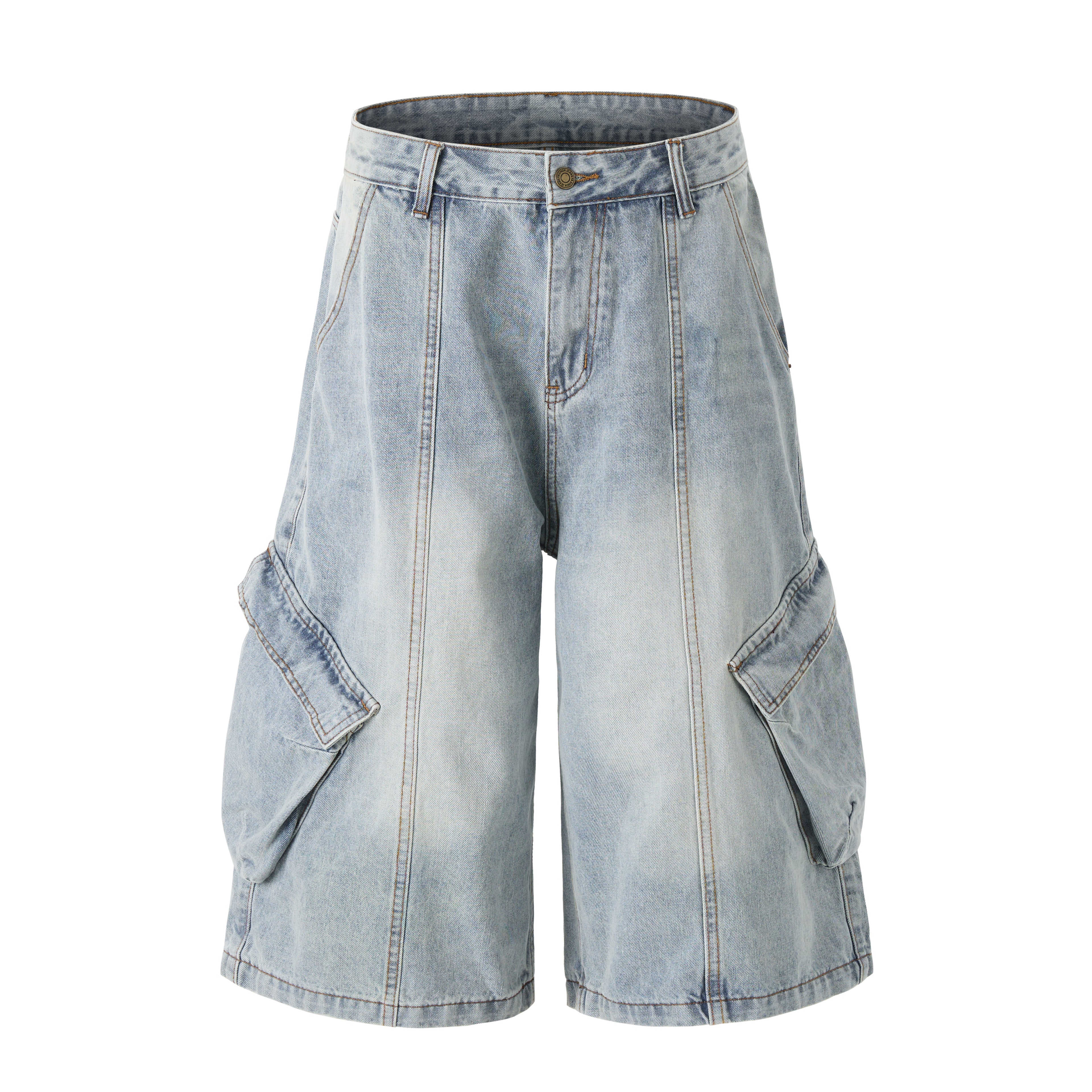 DONOTLOGO Deconstructed Wide Leg Denim Jorts - Raw Edge Patchwork Jean Shorts - Unisex Y2K Grunge Aesthetic Baggy Shorts