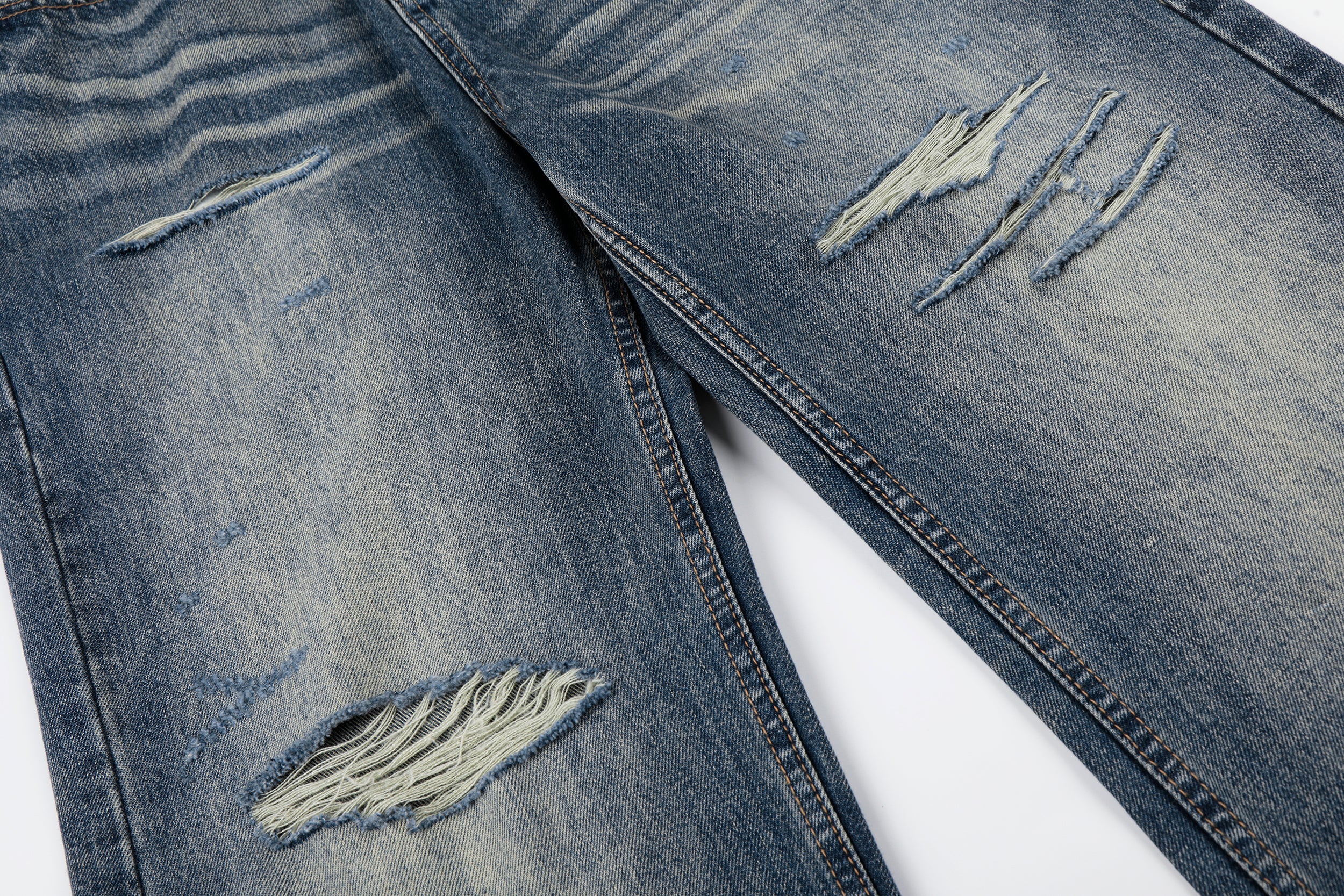 DONOTLOGO Urban Heritage Collection | Unisex Oversized Cat Whisker Ripped Denim | Retro Aesthetic High-Rise Wide-Leg Bottoms with Authentic Fade Detail