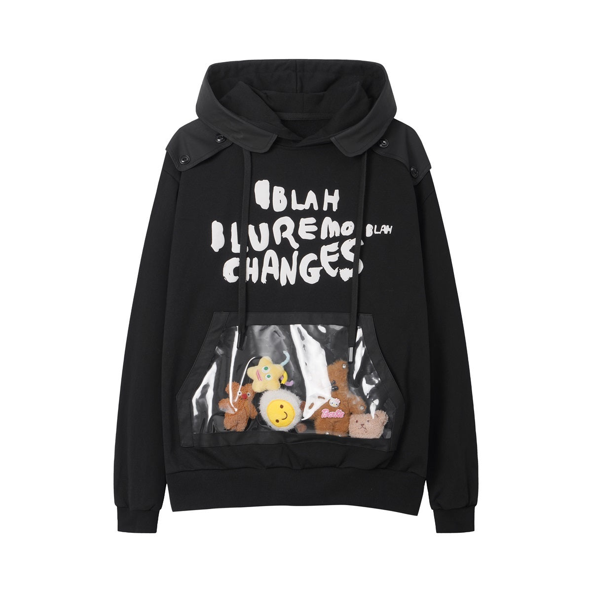 Unisex Streetwear Letter Print Hoodie with Pocket & Doll Decoration