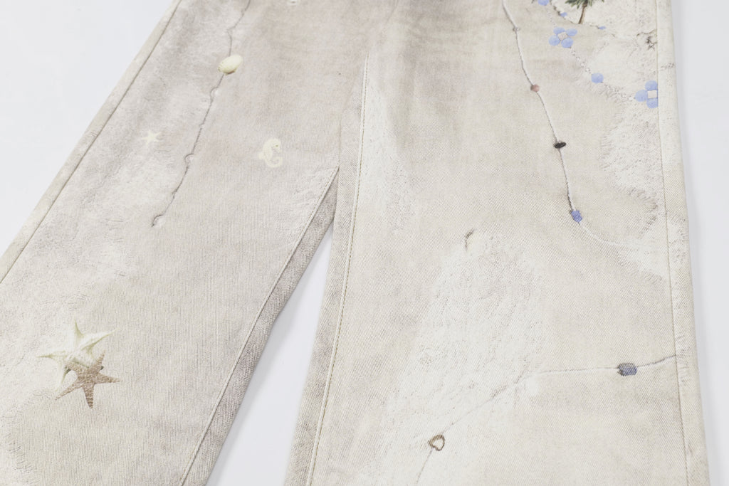 DONOTLOGO Unisex Off-White Distressed Wide-Leg Pants | Paint Splatter, Loose Fit | Summer Streetwear Must-Have