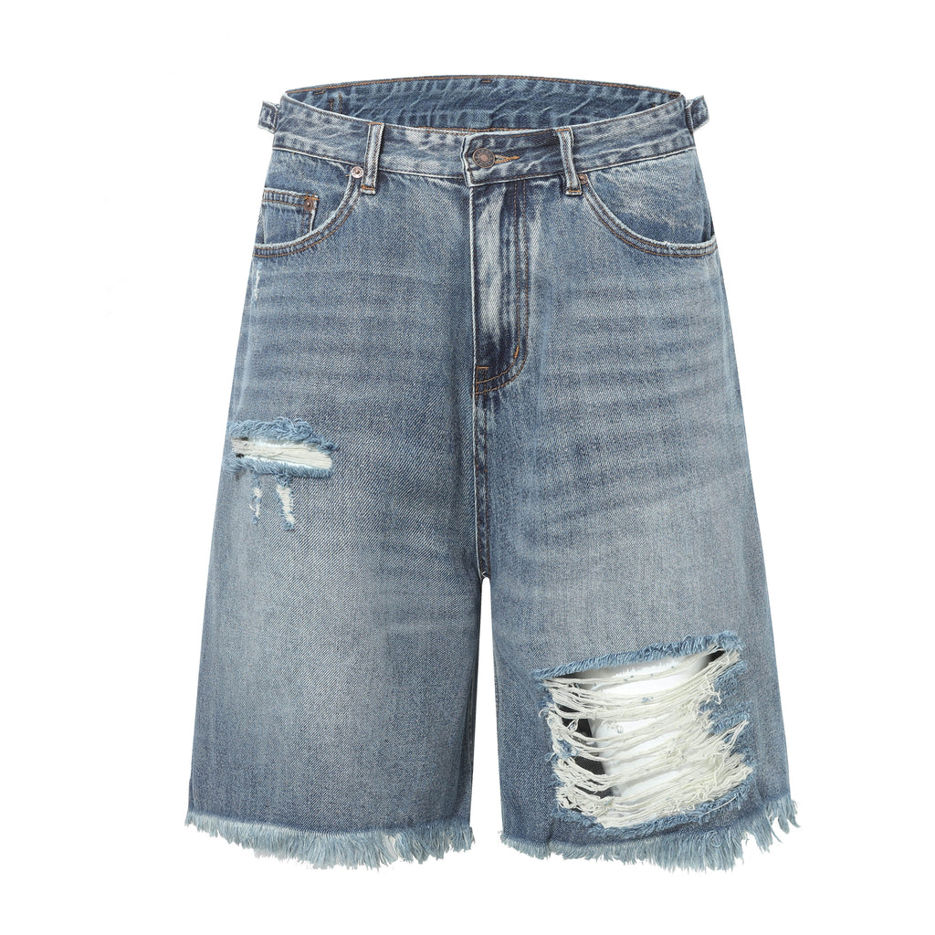 DONOTLOGO Unisex Vintage Ripped Denim Shorts | Raw Hem & Mid Wash | Summer Street Style Must-Have