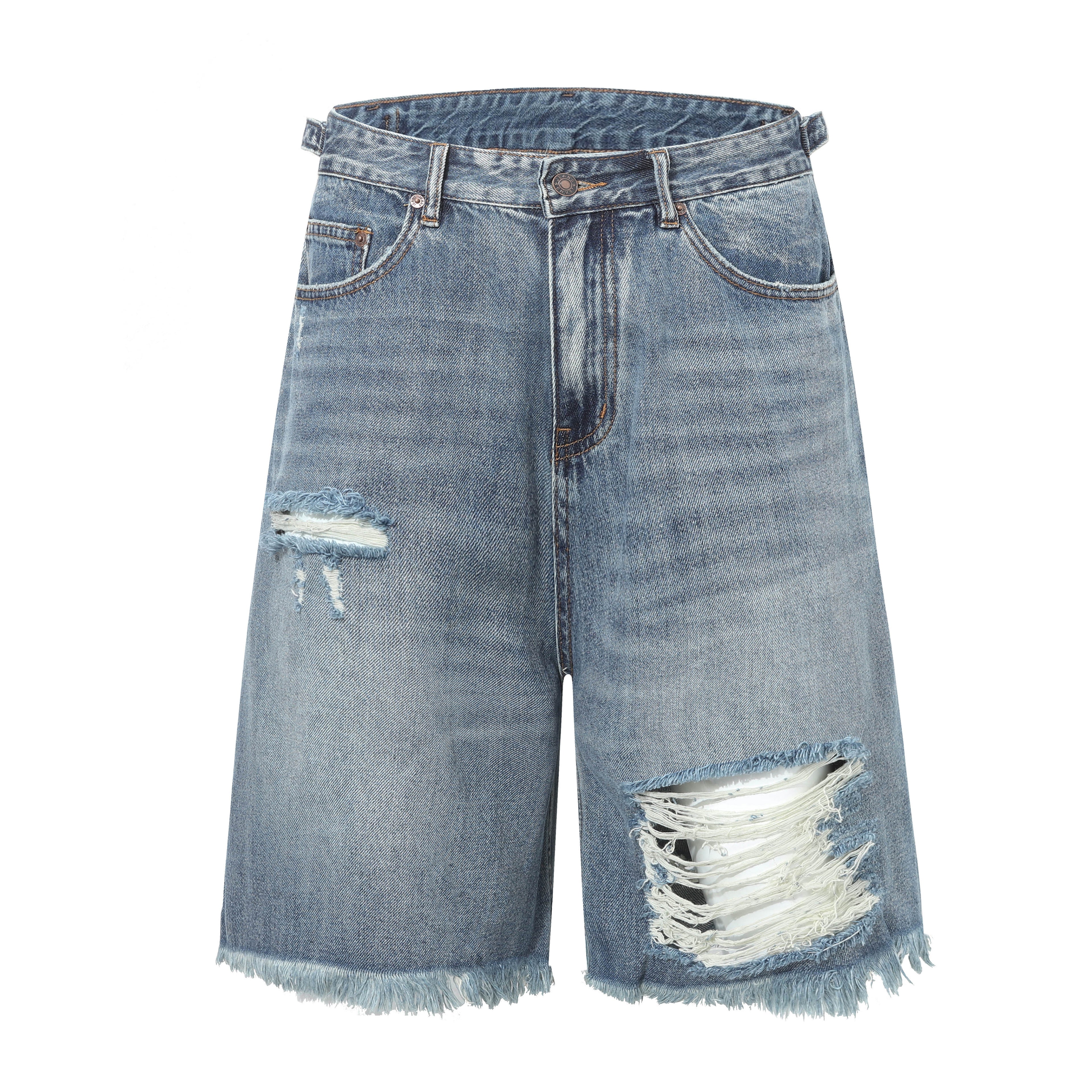 DONOTLOGO Unisex Vintage Ripped Denim Shorts | Raw Hem & Mid Wash | Summer Street Style Must-Have