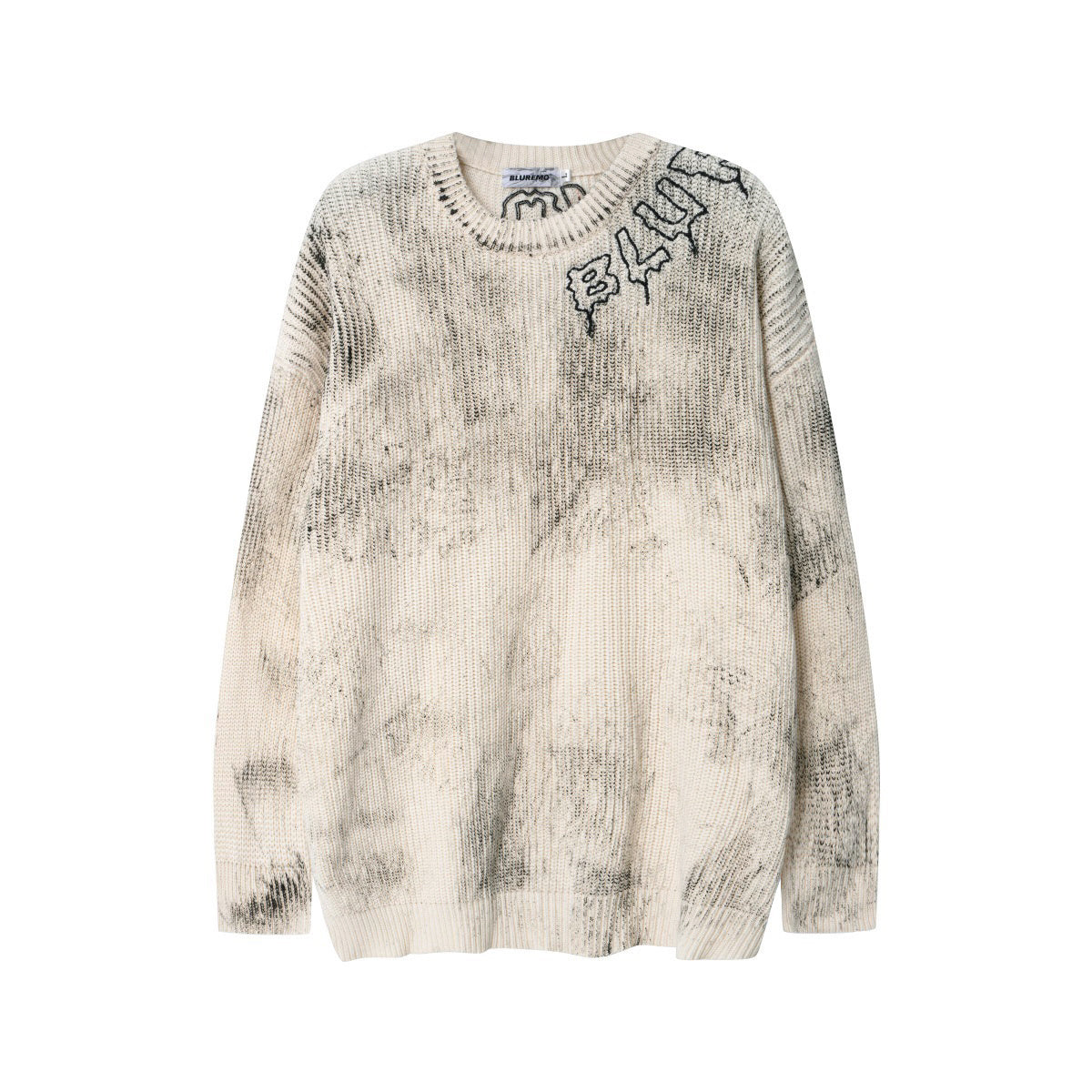 Unisex Vintage Tie-Dye Distressed Knit Letter Sweater
