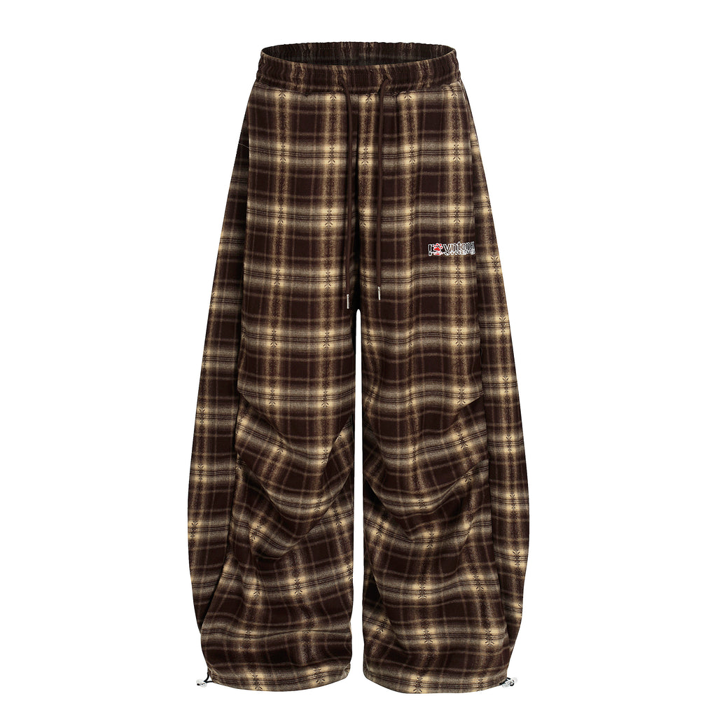 DONOTLOGO Urban Streetwear Collection | Unisex Relaxed Silhouette Plaid Pants | Bold Checkered Motif & Soft Cotton Knit Fabric