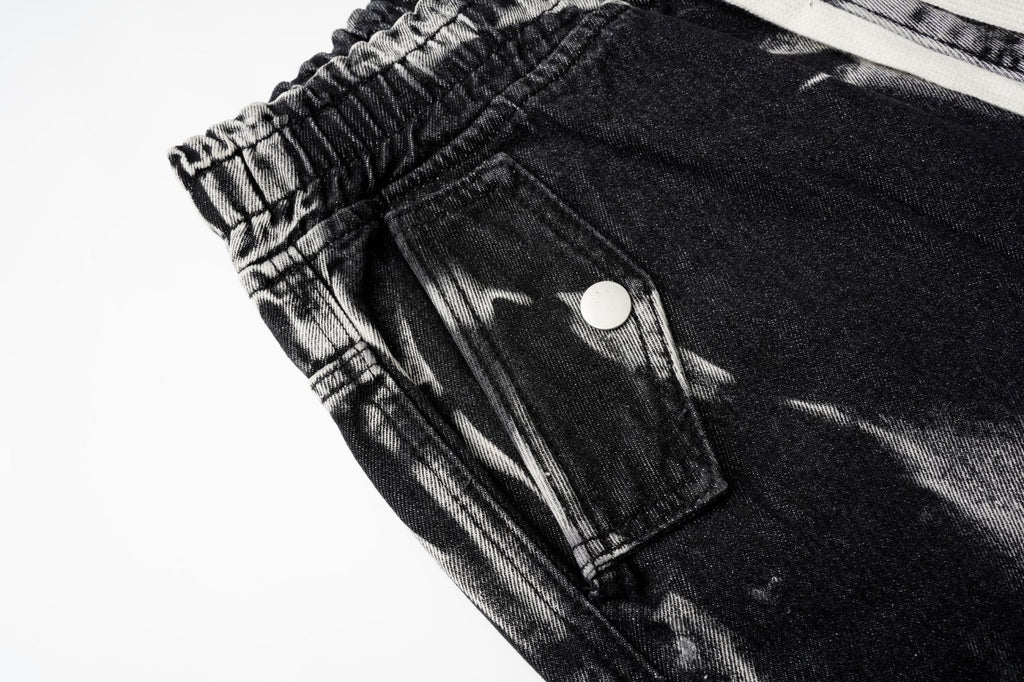 DONOTLOGO Acid Wash Patchwork Cargo Shorts - Oversized Distressed Denim Jorts - American High Street Aesthetic Baggy Shorts for Men