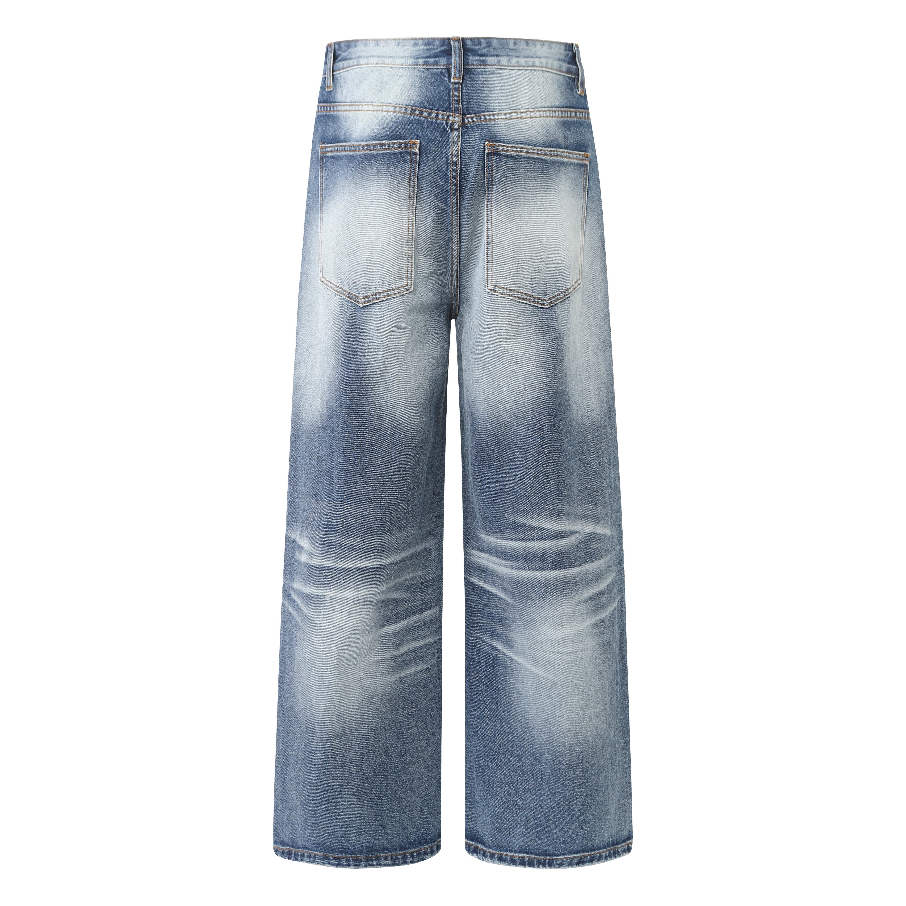 DONOTLOGO Retro Blue Baggy Denim Pants | Unisex Y2K Wide Leg Trousers with Natural Whiskering & Fade | High Street Relaxed Fit Bottoms