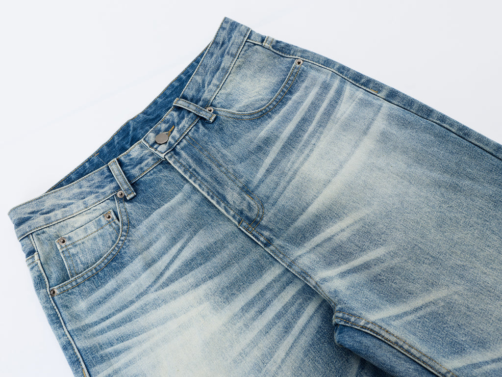 DONOTLOGO Oversized Light Wash Denim Jeans - Unisex Baggy Trousers with Distressed Whisker Effect - Edgy Streetwear Bottom with Wide Leg Silhouette & Raw Hem
