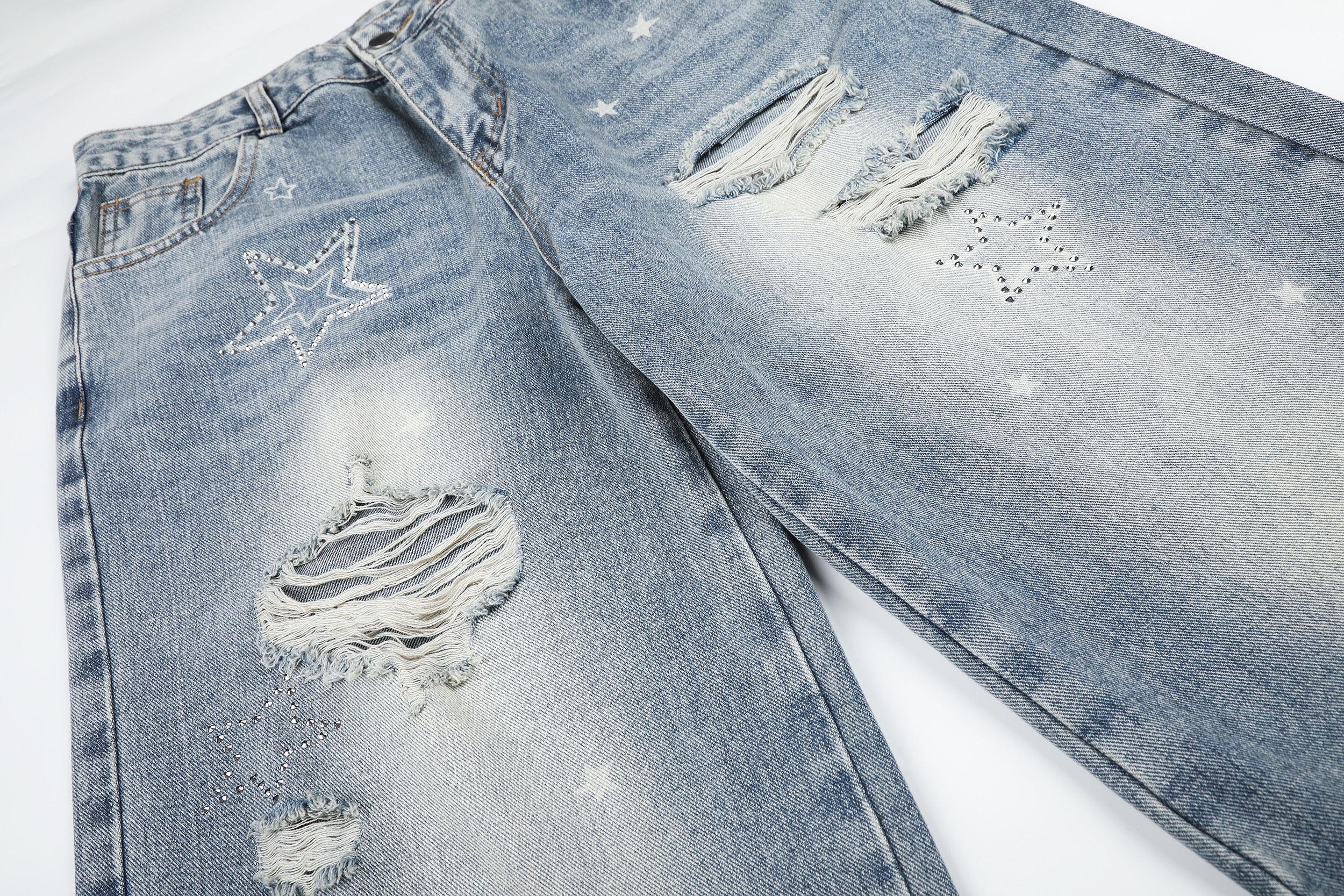 DONOTLOGO Urban Edge Collection | Unisex Relaxed Fit Denim Jeans | Bold Star Embroidery & Ripped Wash Finish with Classic Cotton Denim Fabric