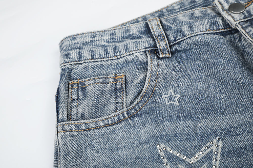 DONOTLOGO Urban Edge Collection | Unisex Relaxed Fit Denim Jeans | Bold Star Embroidery & Ripped Wash Finish with Classic Cotton Denim Fabric