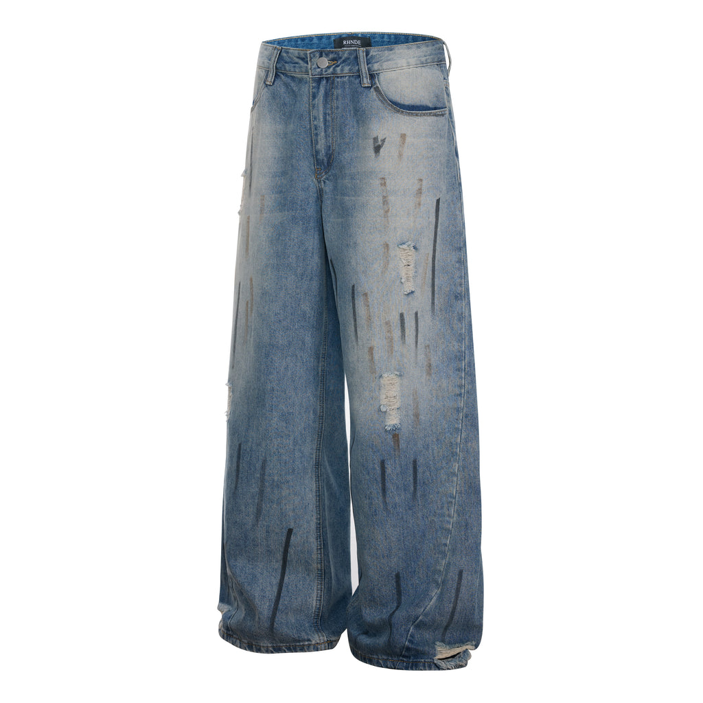Unisex Distressed Ripped Denim Jeans