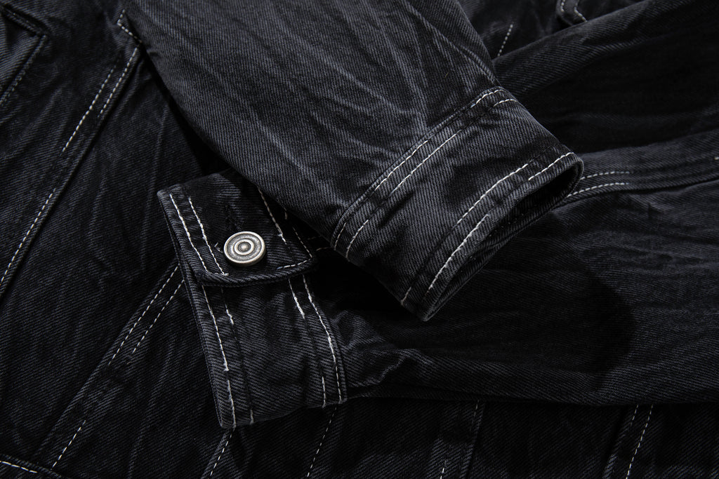 DONOTLOGO Deconstructed Black Denim Jacket - Raw Edge Acid Wash Oversized Jean Jacket - Unisex Grunge Aesthetic Vintage Streetwear
