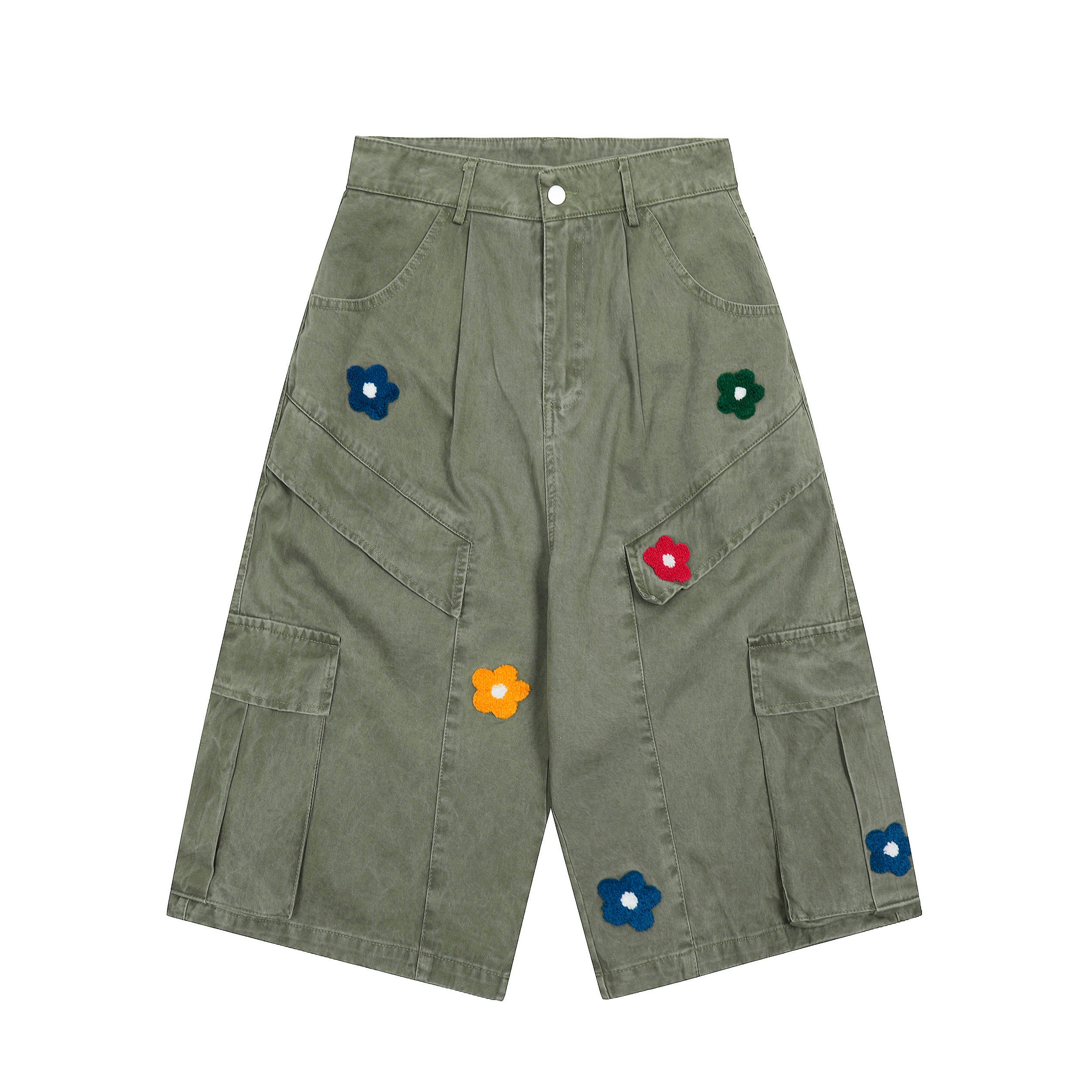 Unisex Multi-Pocket Floral Embroidered Cargo Pants