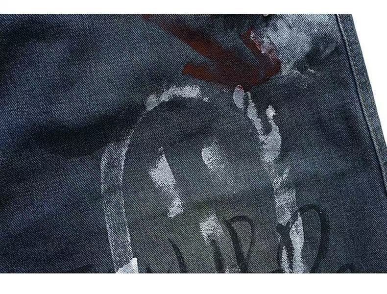 DONOTLOGO "Urban Canvas" Graffiti Jeans - Hand-Painted Distressed Denim with Ripped Knees - Vintage Washed Wide Leg Streetwear Trousers