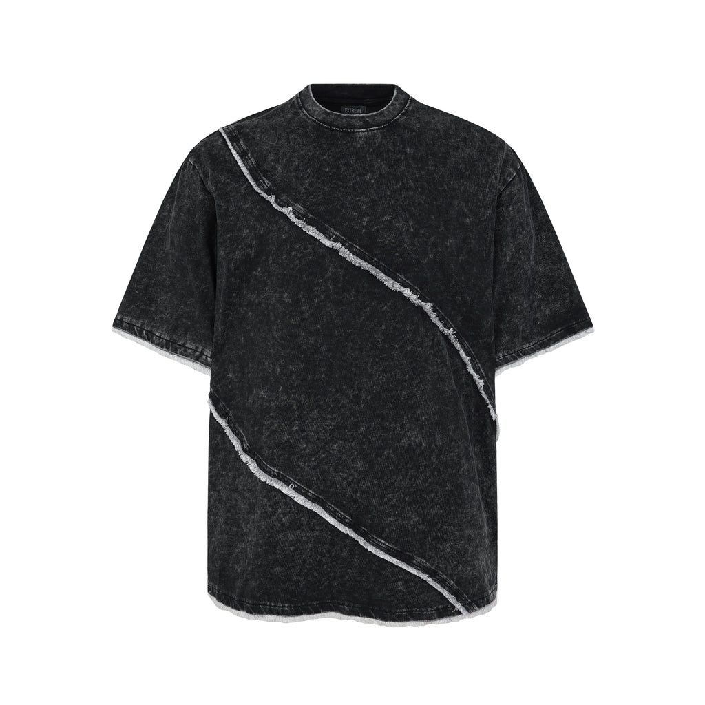DONOTLOGO Wasteland Revival Collection | Unisex Relaxed Fit Deconstructed Tee | Bold Diagonal Raw Seaming & Faded Wash Finish with Heavyweight Cotton Fabric