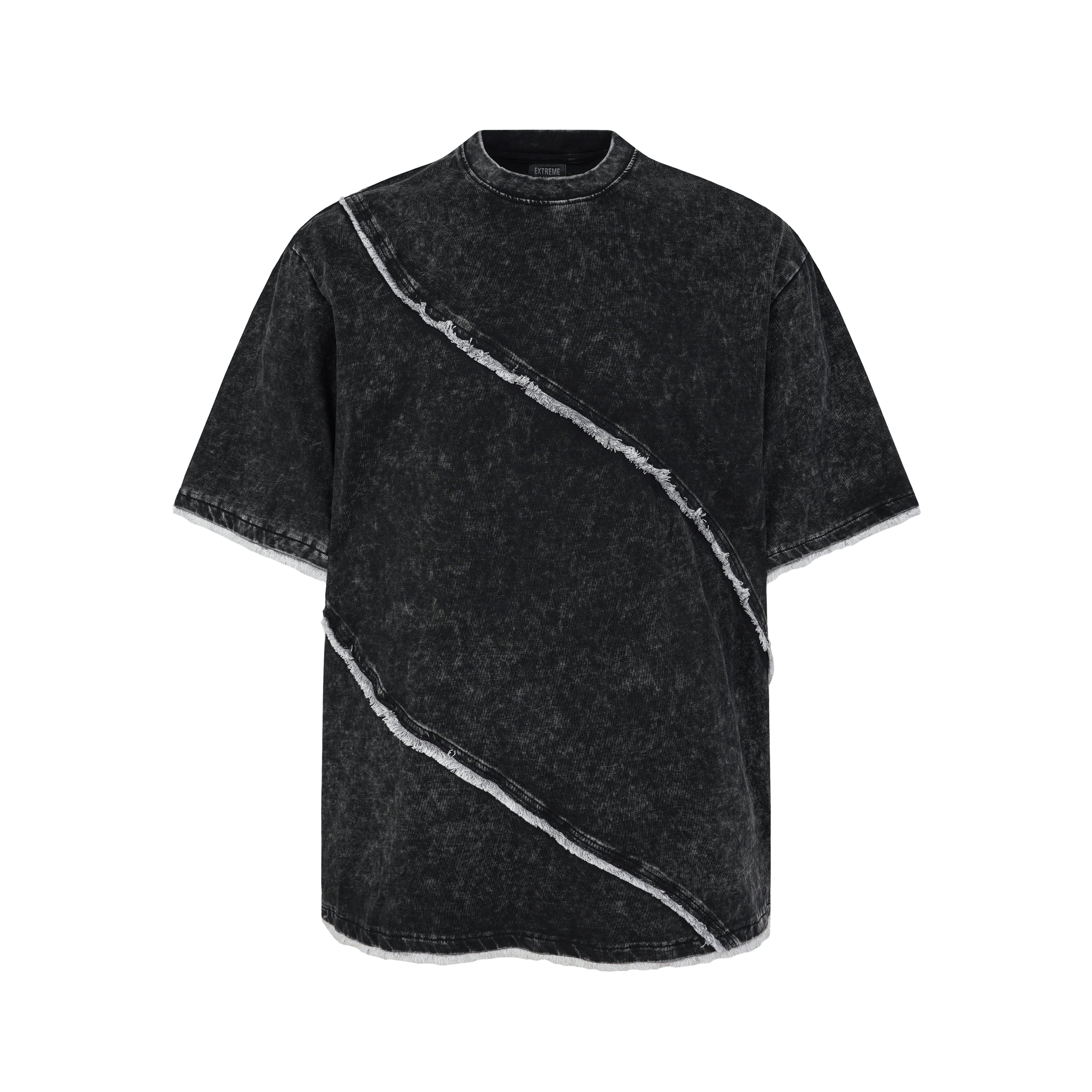 DONOTLOGO Wasteland Revival Collection | Unisex Relaxed Fit Deconstructed Tee | Bold Diagonal Raw Seaming & Faded Wash Finish with Heavyweight Cotton Fabric