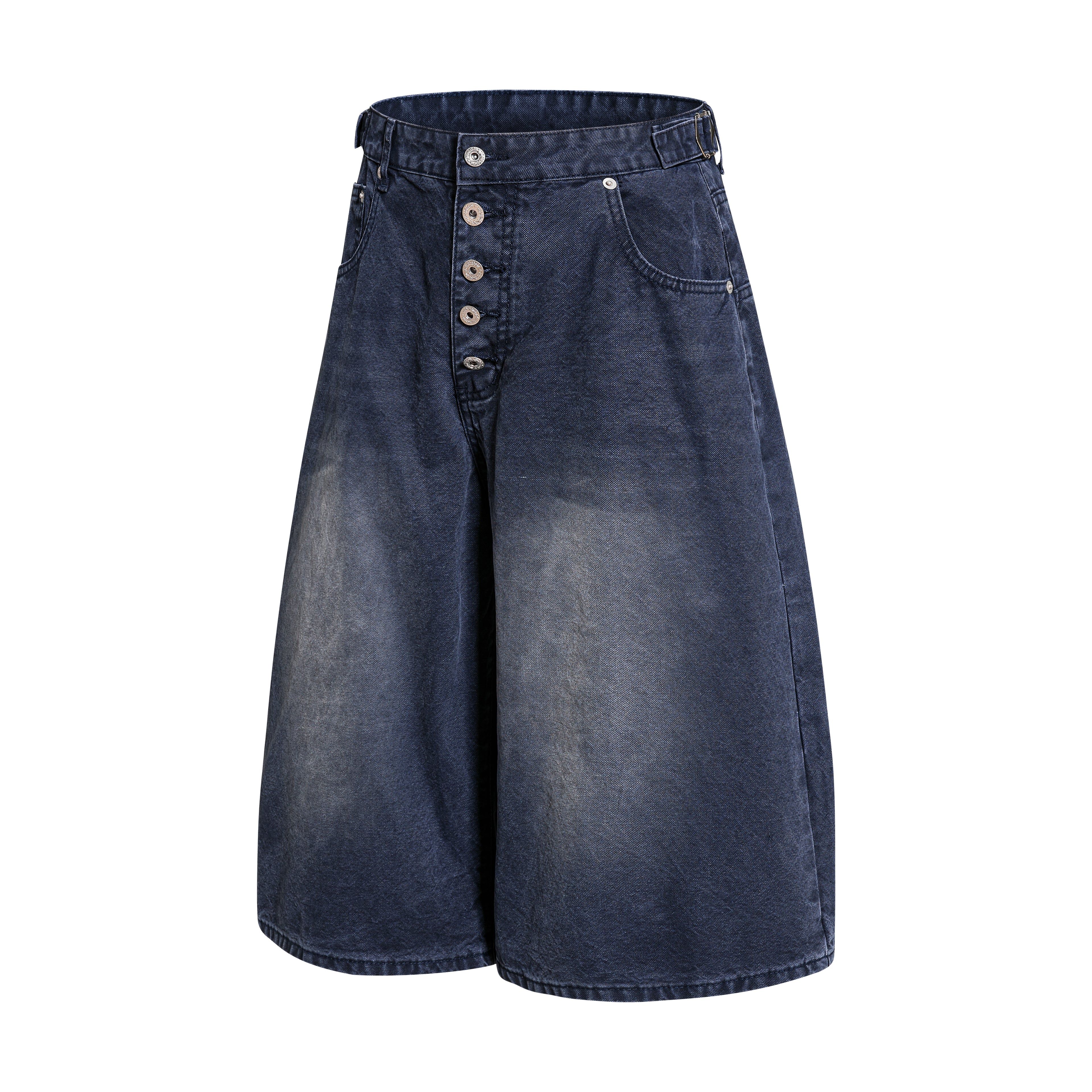 DONOTLOGO Deconstructed Button-Fly Denim Culottes | Unisex Oversized Wide-Leg Shorts | Y2K Vintage Wash High Street Bottoms